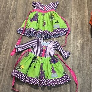 Eleanor Rose Girls' Halloween Dress Set of 2 Green and Purple